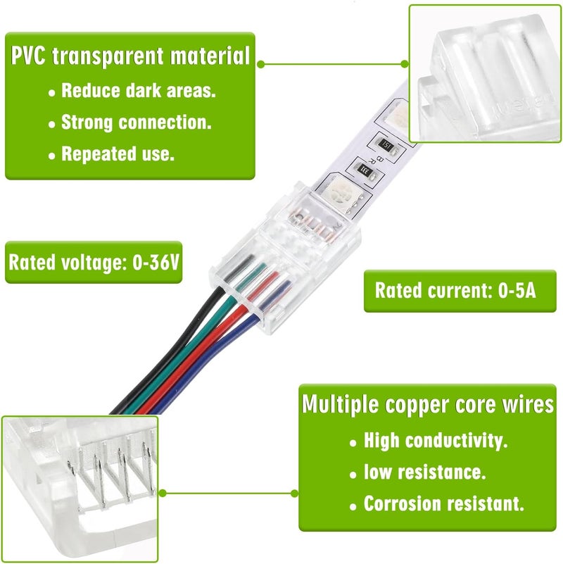 EPLZON 4 Pin 8 mm LED Strip Connector - RGB Lights Adapter (20pcs) - Image 3
